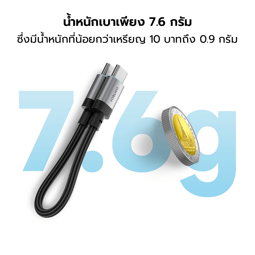 สายชาร์จเร็ว CUKTECH รุ่น CTC615S 6A 240W USB-C ยาว 15 ซม. สีดำ (รองรับการชาร์จ PD3.1)